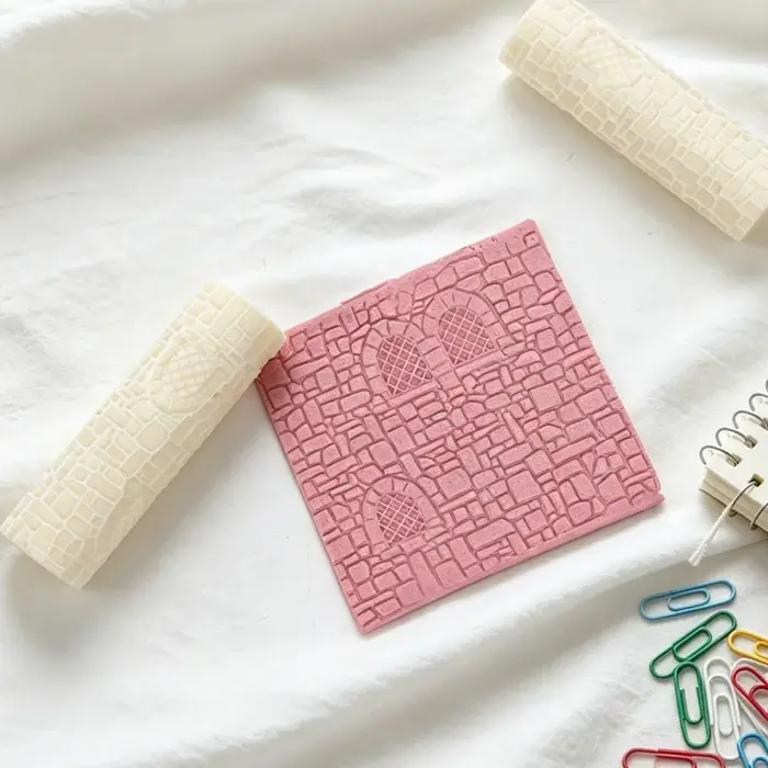 3 styles de rouleaux en silicone à texture de mur en pierre, rouleaux à motif de briques, rouleaux à relief pour murs de château vintage, pour la fabrication de bijoux en argile polymère DIY