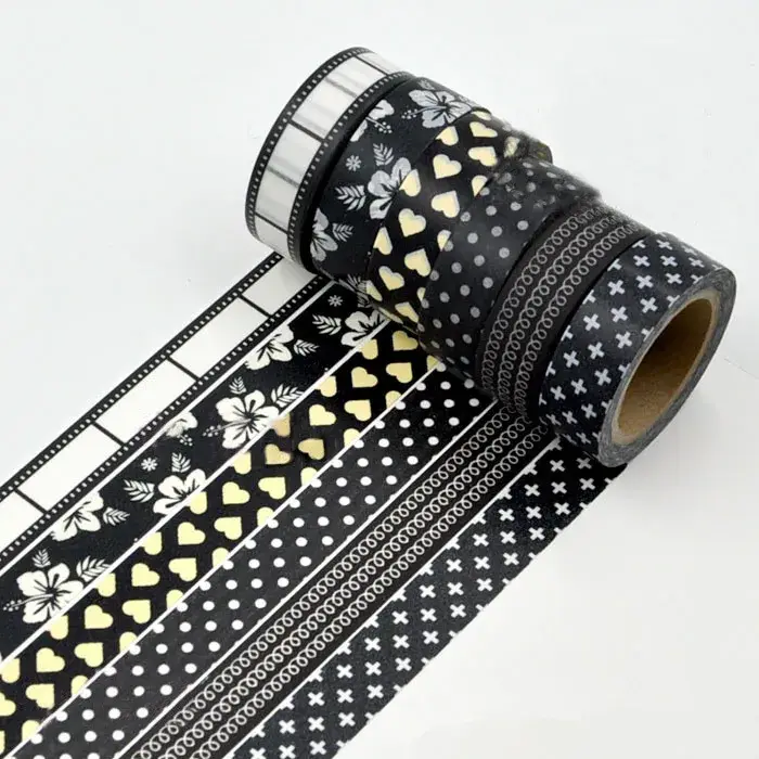 1 rouleau de ruban adhésif japonais Washi noir et blanc