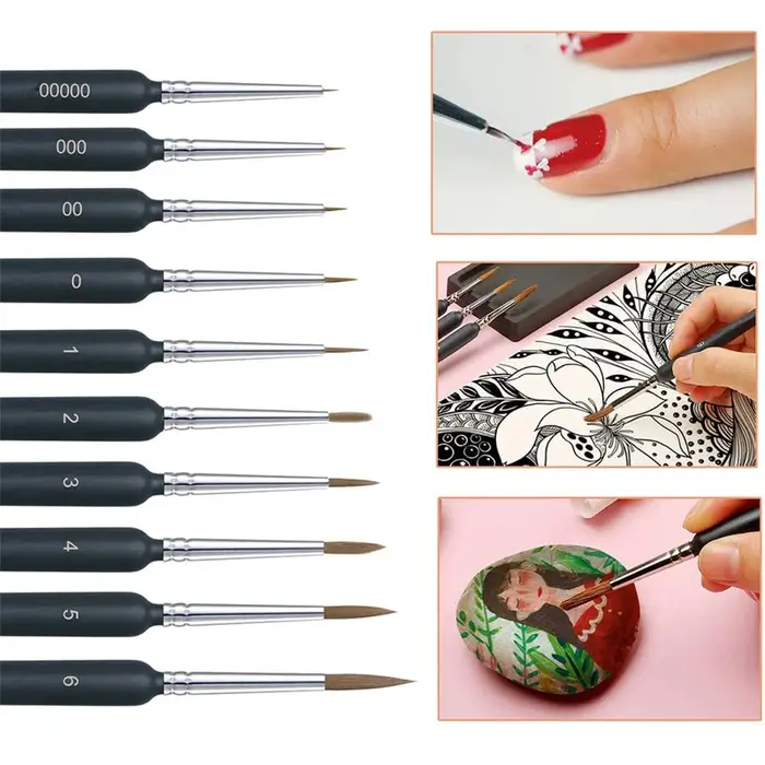 Ensemble de pinceaux à peinture miniatures avec poignée ergonomique