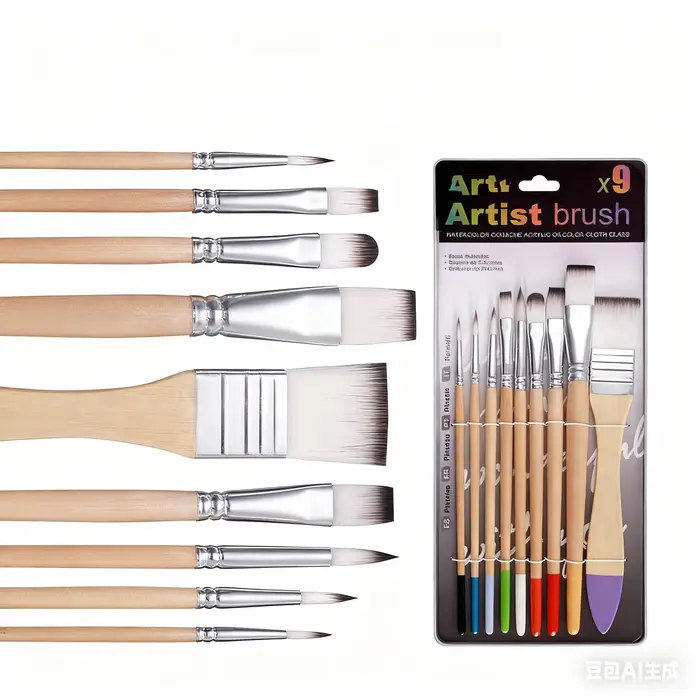 Ensemble de pinceaux pour débutants, 9 pièces, poils en Nylon pour toile, aquarelle, peinture à l'hu