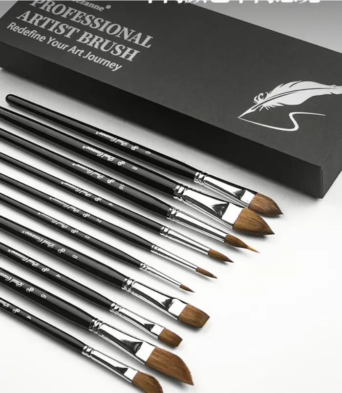 Ensemble de 10 pinceaux professionnels pour artistes avec manches en bois pour la peinture acrylique