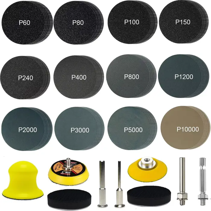 Jeu de disques de ponçage secs et humides de 2 pouces, 129 pièces assorties de grains de 60 à 10000