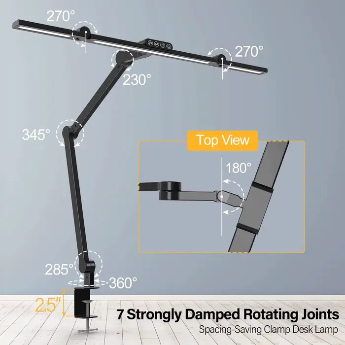 Lampe de bureau LED avec pince, lampe de bureau d'architecte pour le bureau à domicile avec éclairag