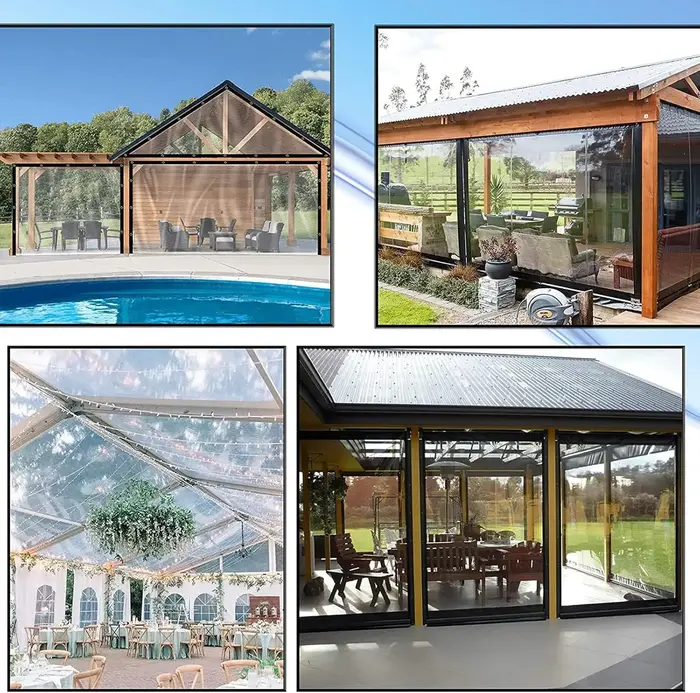 Bâche transparente imperméable en polyéthylène anti-déchirure avec œillets antirouille pour patio