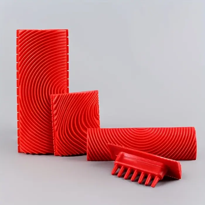 Lot de 4 outils en caoutchouc à texture de grain de bois - Grattoir à peinture imitation pour le papier peint artistique