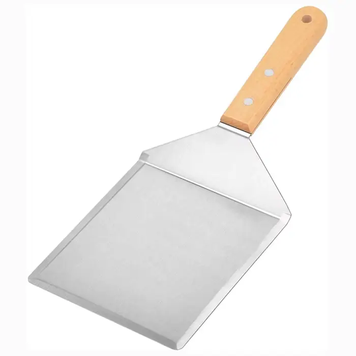 Spatule en acier inoxydable avec manche en bois, spatule extra large pour poêles, planètes et grille