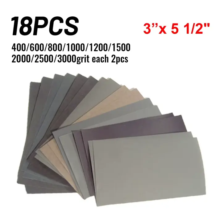 18pc papier de verre 400-3000grit papier de verre eau/sèche papier abrasif outil pour le ponçage du