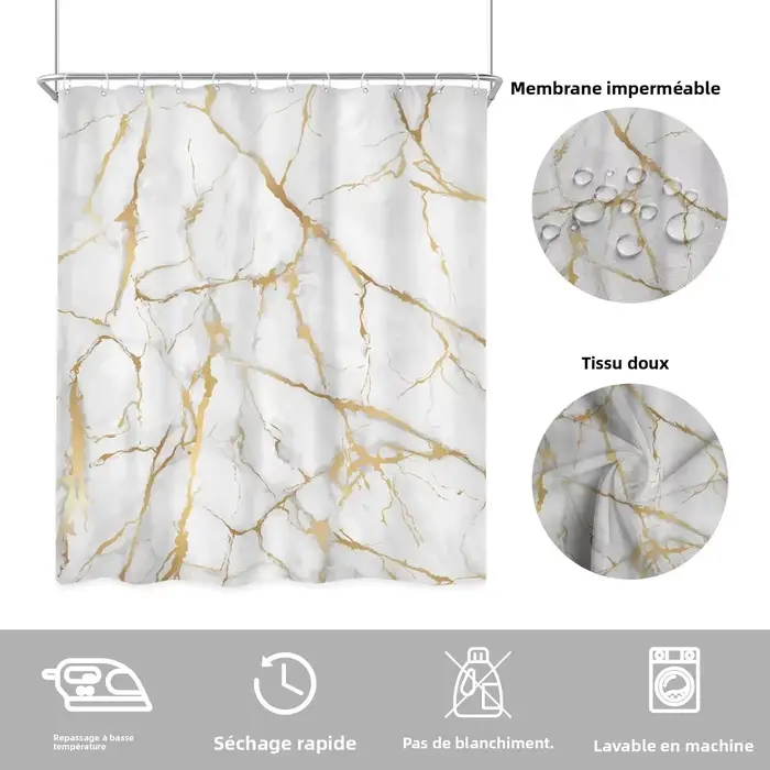 Rideau de douche imperméable en Polyester avec 12 crochets en plastique