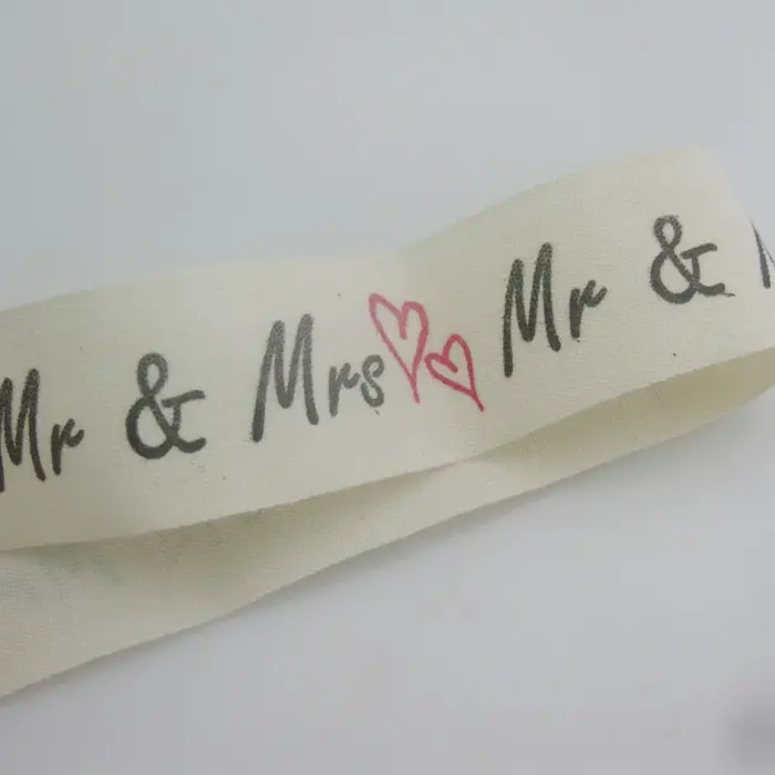 Rubans en coton imprimés Mr & Mrs