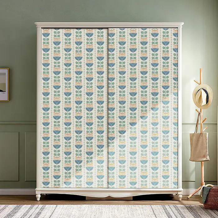 Papier peint auto-adhésif à fleurs bohème bleu frais