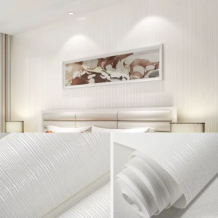 Papier peint rayé uni 3D non tissé floqué, rouleau de papier peint classique pour chambre à coucher,