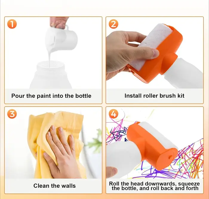 Brosse à rouleau de peinture rechargeable avec bouteilles vides de 500 ml pour la restauration murale et le kit