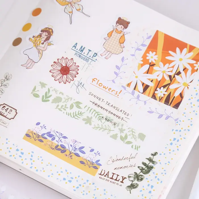 5 rouleaux de ruban adhésif transparent à fleurs colorées