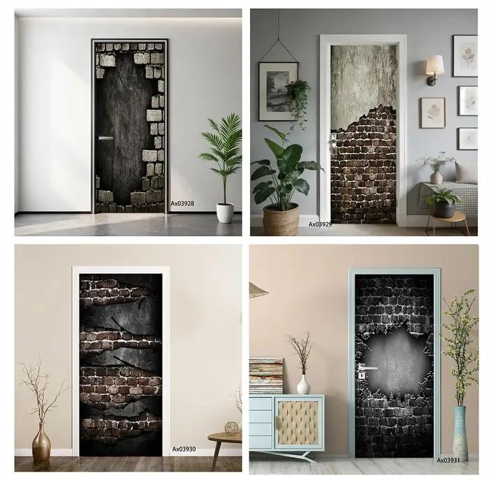 Autocollant mural vertical effet brique rouge rustique