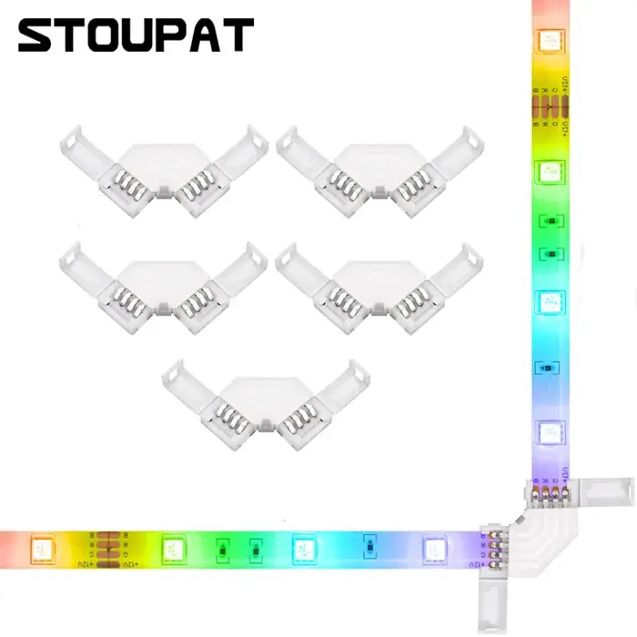 Connecteur d'angle LED RVB, 10mm, 4 broches, forme en L, bande lumineuse LED IP20, sans soudure, ang