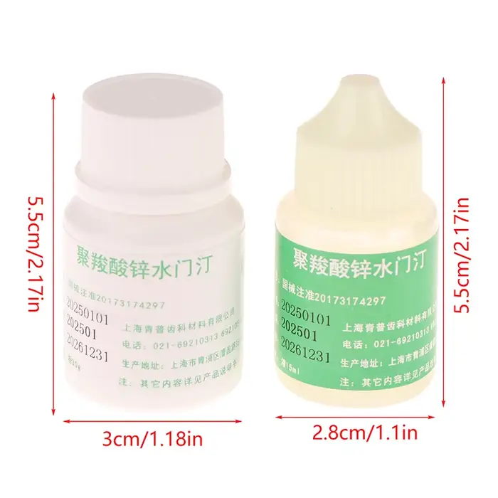 Liquide de ciment de Polycarboxylate de Zinc de 15ml + 30g de poudre de ciment de Polycarboxylate de