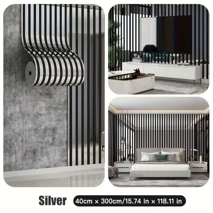 1/2/3 Rouleaux de 300 cm x 40 cm Panneaux Muraux Auto-adhésifs Grand Rouleau Luxe Effet Miroir Gaufré et Grille Métallique Autocollant Mural DIY pour Fond TV
