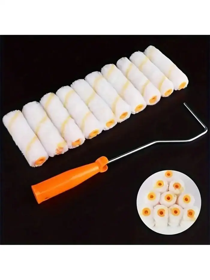 Ensemble de 11 rouleaux à peinture de petite taille avec 10 mini-rouleaux de 4 pouces et cadre à long manche