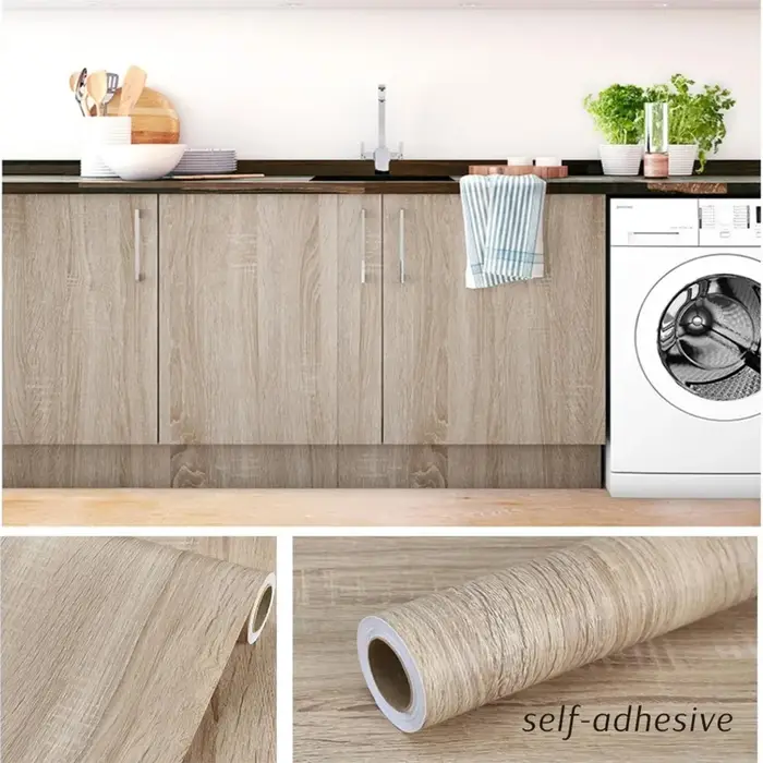 Film auto-adhésif décoratif en papier blanc pour meubles, Surfaces de Sensation Tactile en bois véri
