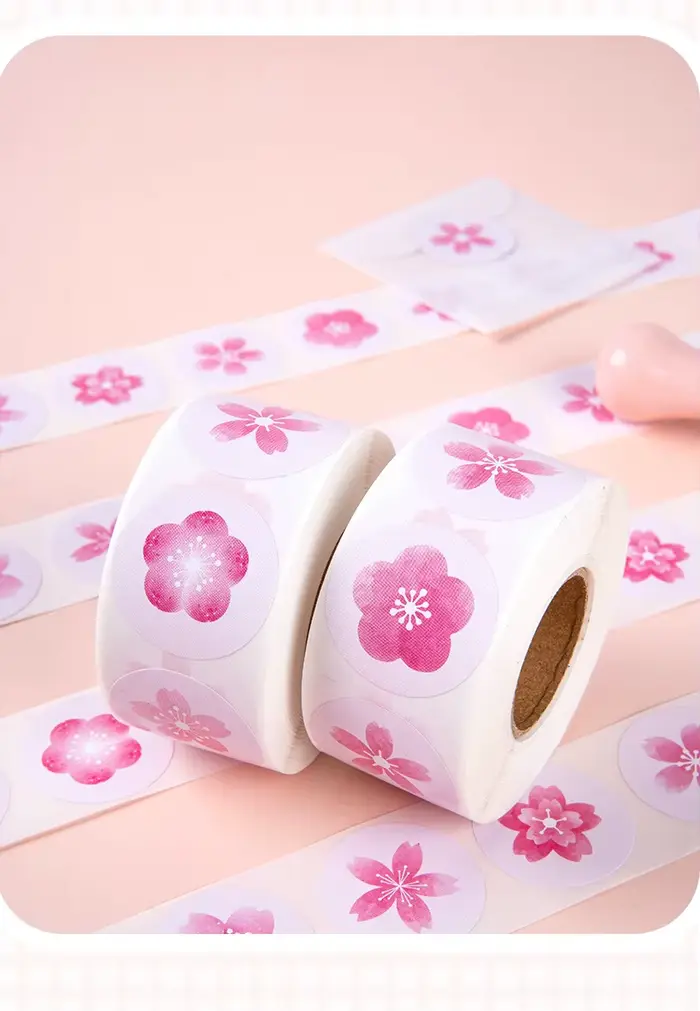 Rouleau d'autocollants ronds en fleurs de cerisier de printemps