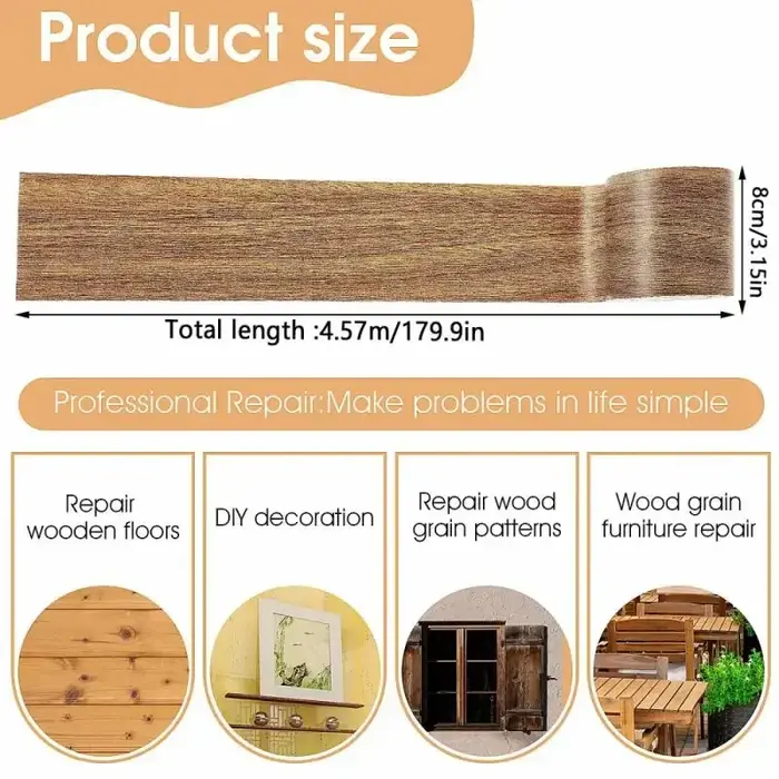 Ruban adhésif de réparation de Grain de bois véritable 8cm x 4.5M/rouleau pour la rénovation de ligne de plinthe de