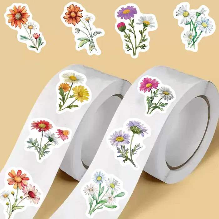 Rouleau d'autocollants marguerite et fleurs sauvages