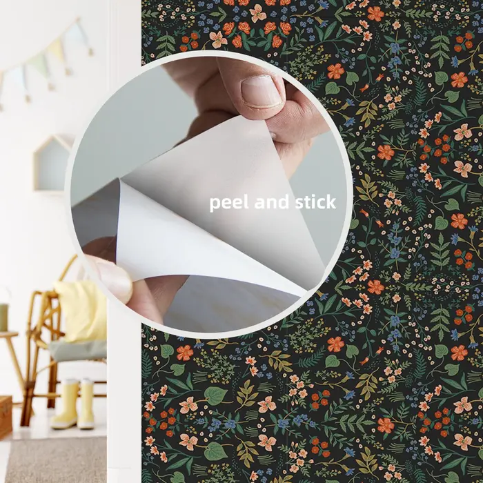1 rouleau fond noir motif floral épaissi résistant à l'humidité papier peint auto-adhésif imperméable décoration de la