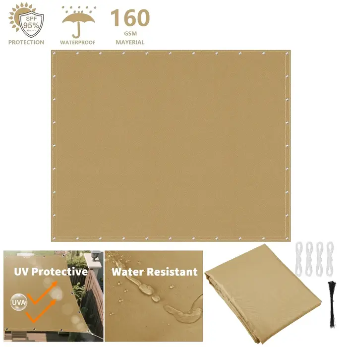 Grande bâche imperméable avec œillets pour ombrage de jardin, protection solaire, couverture de perg