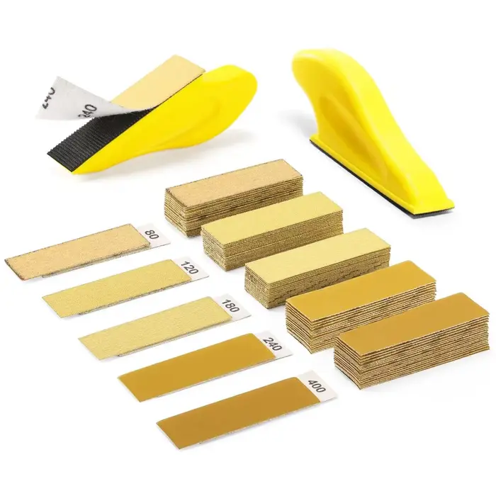 Ensemble de 50 papiers abrasifs avec 1 bloc de ponçage manuel, grain 80-400, papier abrasif humide e