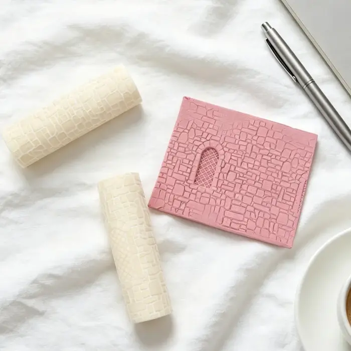 3 styles de rouleaux en silicone à texture de mur en pierre, rouleaux à motif de briques, rouleaux à relief pour murs de château vintage, pour la fabrication de bijoux en argile polymère DIY