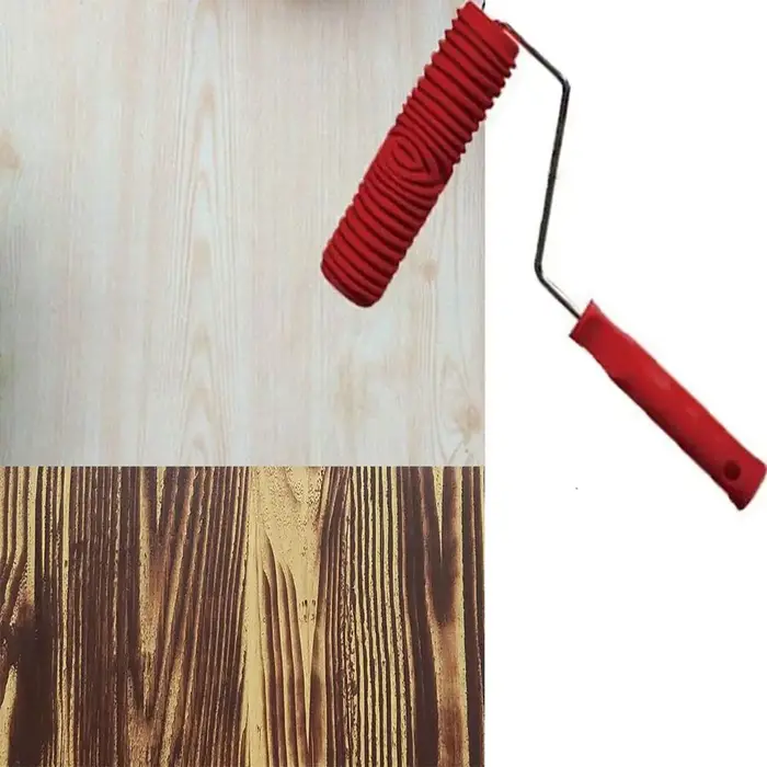 Rouleau de Peinture Murale en Bois et Caoutchouc avec Poignée