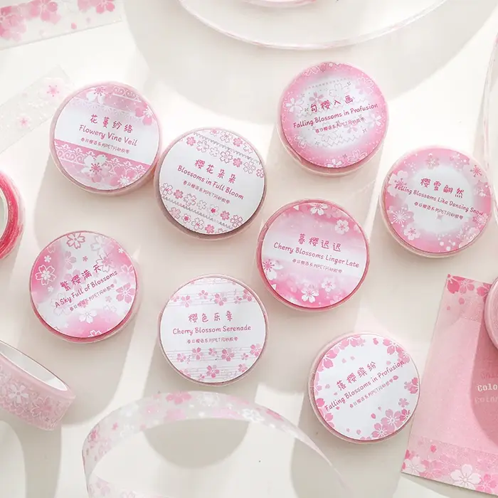 1 à 8 rouleaux de rubans et autocollants de scrapbooking à motif fleurs de cerisier printanières