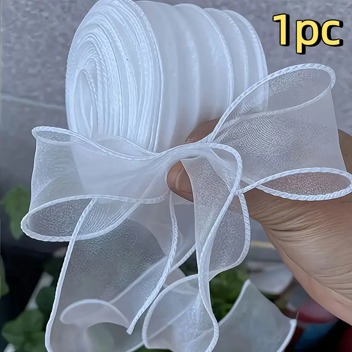 1 pièce/2 rubans en tissu de soie transparent blanc, 3,81 cm x 107,9 cm, en matière plastique, sans