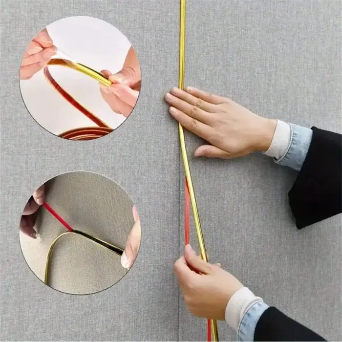 Autocollant mural de ligne de décoration en PVC doré
