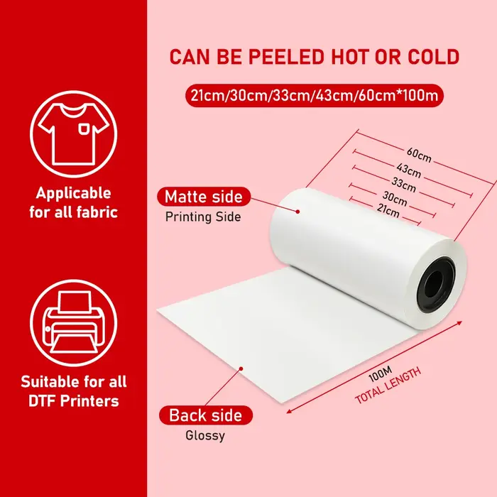 Rouleau de Film PET DTF 21/30/33/43/60cm x 100m