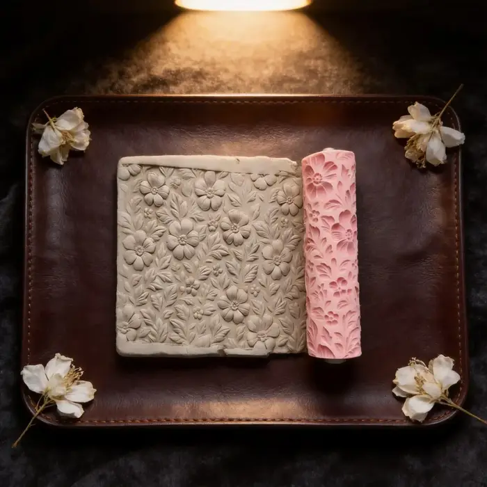 Rouleau de texture en relief en argile à motif de fleurs de haie – Outil de pâtisserie DIY pour l'argile polymère