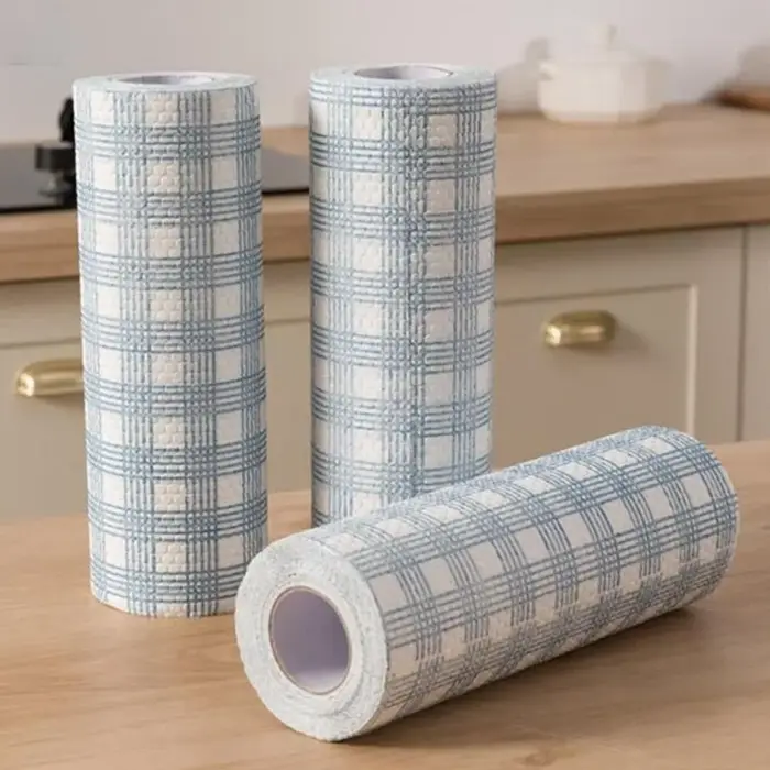 1 Rouleau/400 Feuilles de Chiffons Non-Tissés Jetables Épaissis Dégraissants pour Nettoyage Facile