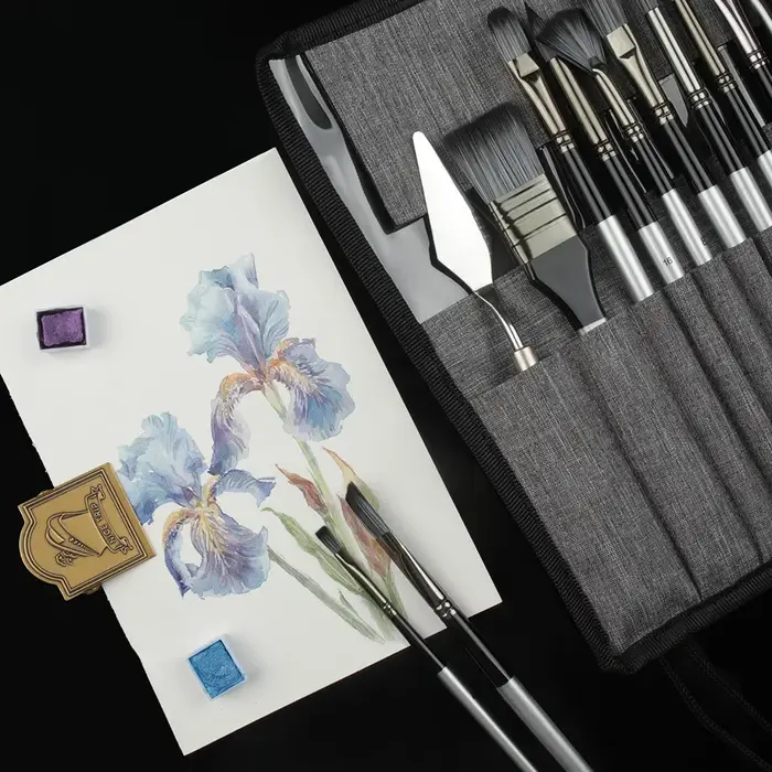 24 pièces différentes formes argent gris peinture pinceau ensemble pour Gouache aquarelle