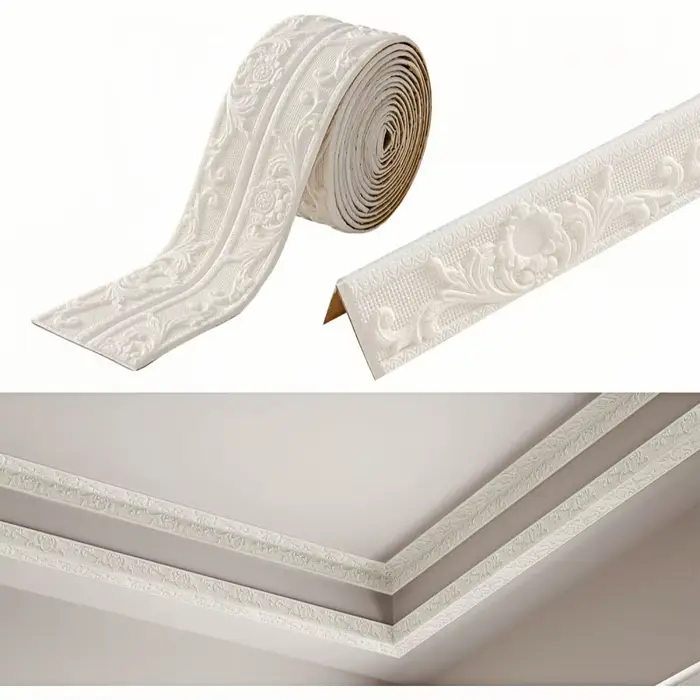 1 rouleau de bande décorative pour plafond, autocollant mural imperméable et anti-salissure, ligne d