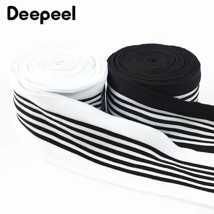 Ruban en Polyester tricoté à rayures noires et blanches