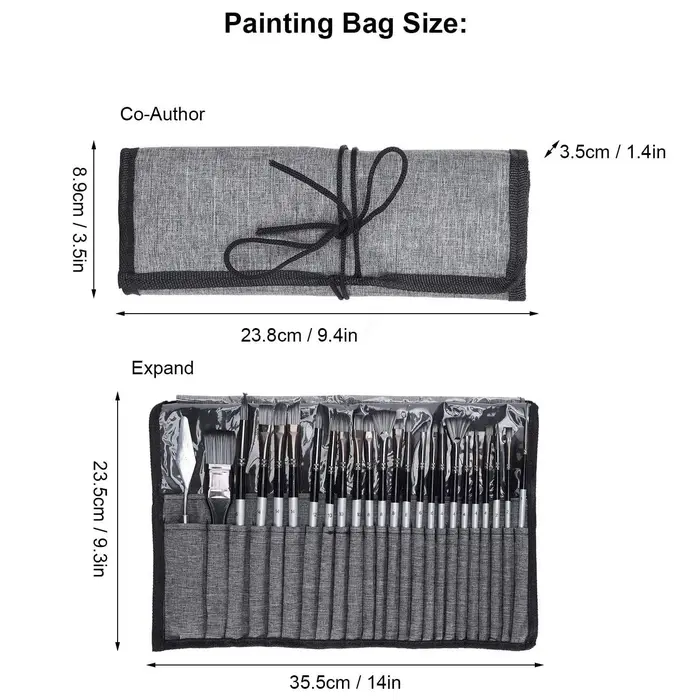 Ensemble de 24 pinceaux d'art mixtes avec couteau à palette et sac de transport pour peinture acrylique