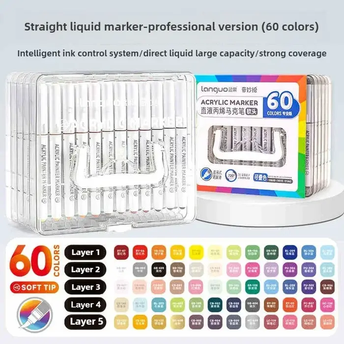 LANGUO 240/9 couleurs marqueurs de couleur acrylique stylo marqueur de peinture liquide Direct bricolage dessin avec boîte de rangement fournitures scolaires papeterie