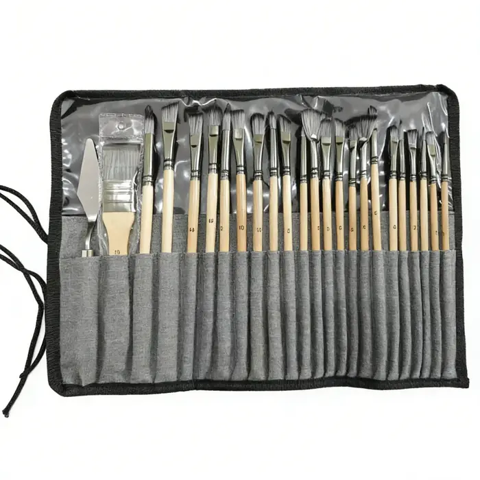Ensemble de pinceaux de peinture professionnels, 24 pièces, avec couteau à palette, acrylique, huile