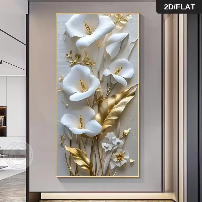 Toile abstraite moderne blanche sans cadre, effet 2D - Décoration murale grand format idéale pour le
