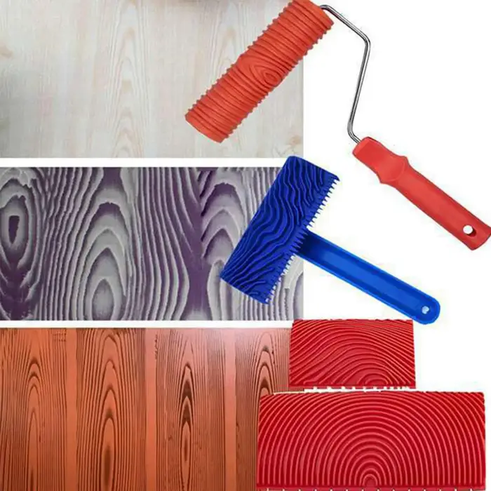 Kit de 8 rouleaux à texture effet bois et outils de rainurage