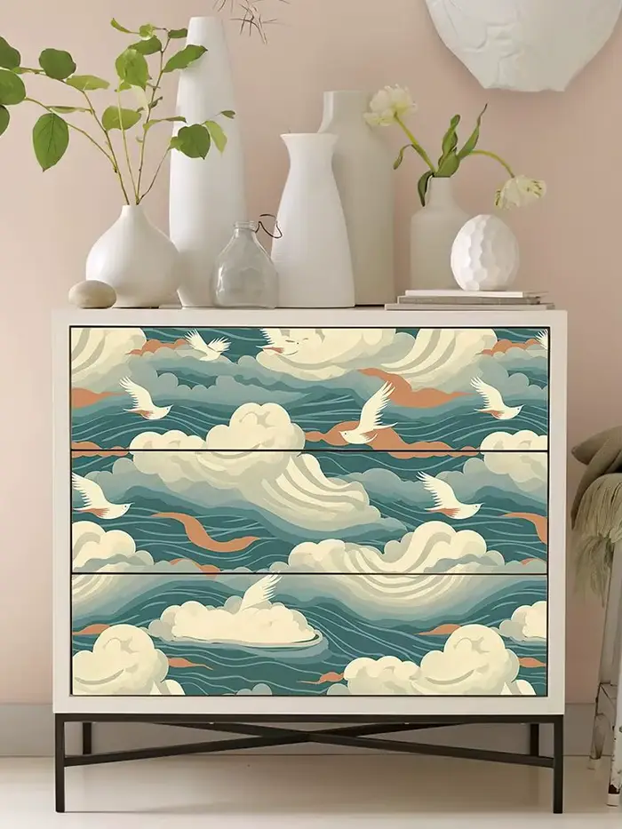 Papier peint auto-adhésif imperméable en PVC avec pulvérisation de mer bleue, décoration murale rétr
