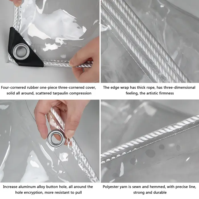 Bâche transparente imperméable en PVC avec œillets