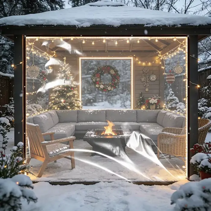 Bâche transparente imperméable en polyéthylène anti-déchirure avec œillets antirouille pour patio