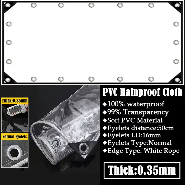 Bâche transparente en PVC, 0.35MM/0.55MM, tissu imperméable, pour Pergola de jardin, rideau, balcon,