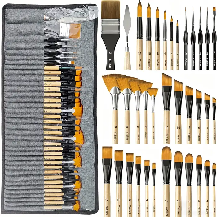 Ensemble de pinceaux à peinture professionnels 36 pièces, avec couteau à Palette et rouleau de tissu